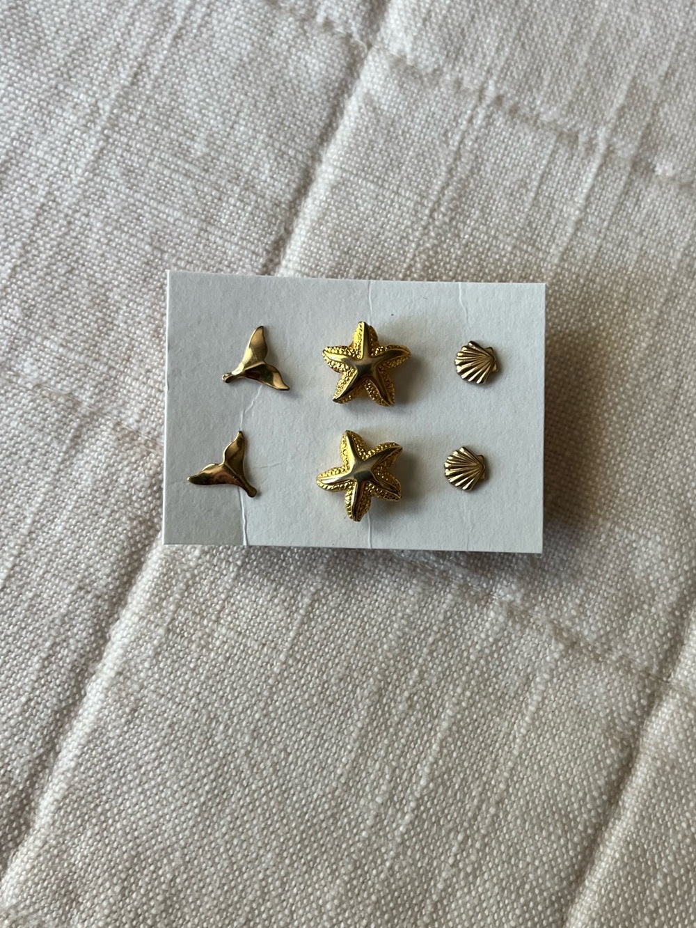 Gold Sea Charm Earring Set - Starfish, Shell & Whale Tail